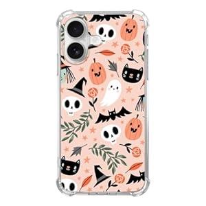 WidofvSpky Trippy Hippie Halloween Phone Case Pumpkin Autumn Fall Cover for iPhone 16, Cute Cats Stars Floral Plants Pattern for Girls Boys and Women, Trendy TPU Bumper Case