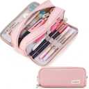 CICIMELON Large Capacity Pencil Case 3 Compartment Pouch Pen Bag for School Teen Girl Boy Men Women (Pink)