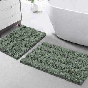  Chenille Bathroom Rugs Set Non-Slip Bath Mats for Bathroom Extra Soft and Absorbent Shaggy Bath Mats for Bathroom Floor Indoor Mat for Kitchen/Entryway (20" x 32" and 17" x 24"), Green Bay