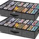Onlyeasy Sturdy Under Bed Shoe Storage Solution Organizer For Closet Fit 16x2 Pairs, Underbed Shoes Container Bags with Reinforced Handles, Breathable, Linen-like Black, MXAUBS16P2