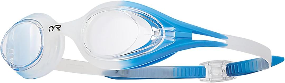 TYR Mens and Women's Hydra Flare Swim Goggles Watertight with UV Protection and Speed Adjustment (Clear/Blue)