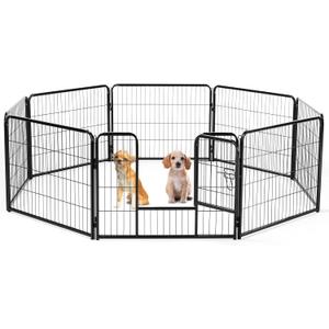 Sweetcrispy Dog Playpen Indoor - Pet Fence Puppy 8 Panel 24 Height Heavy Duty Crates with Doors Metal Dog Pen for Camping, RV, Outdoor (Black)