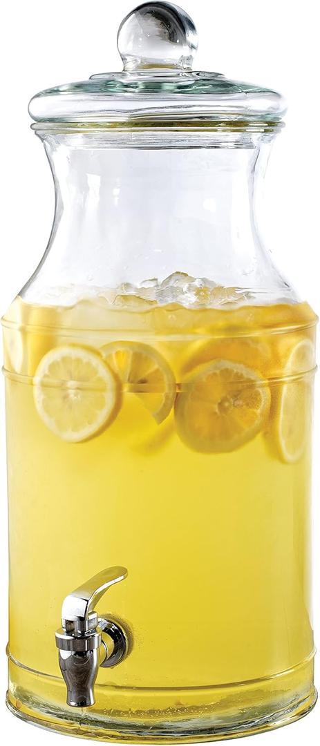 Circleware Sun Tea Jar Beverage Dispenser and Glass Lid, Party Entertainment Home & Kitchen Glassware Drink Water Pitcher for Juice, Beer, Kombucha & Cold Drinks, Huge 2.1 Gallon, Valley Farm