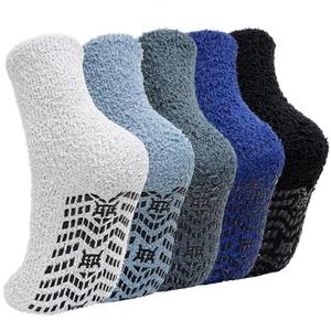 ZAKASA Fuzzy Socks for Men with Grips Winter Warm Thick Mens Slipper Socks Fluffy Cozy Non Slip Grippers Socks 5 Pairs