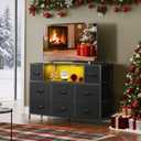 WLIVE Black Dresser TV Stand for 45, 50, 55 inch TV, Entertainment Center with LED Lights & Charging Station, Chest of Drawers with 8 Fabric Drawers and Open Shelves for Living Room, Hallway, Wood Top, 11.73"d X 47.17"w X 26.38"h