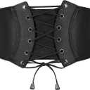 SANSTHS Corset Belt for Women, Vintage Lace-up Waspie Elastic Cincher Waist Dresses Belt for Halloween Costume Parties (Black)