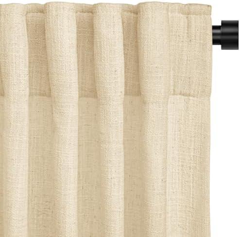 INOVADAY Linen Curtains for Living Room Bedroom, Back Tab Sheer Privacy Curtains, Light Filtering Farmhouse Drapes W50xL63 Beige