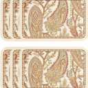 ISAENNE Designer Paisley PVC Placemats Set of 6,Classic Pattern Yelllow Rectangular Placemat, Waterproof and Heat-Resistant Paisley Style, Decoration for Kitchen, Party,Dinning,New Year,12"*17"