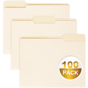 100 Packs Manila File Folder,Manila Folder 9.5x11.5/8 Cut Tabs Folder for Office,School and Home,Organizer File Folder Letter Size