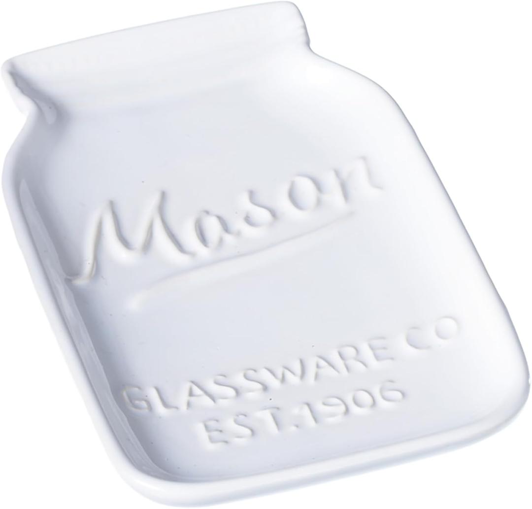 Midwest CBK White Ceramic Mason Jar Trinket Dish, 12"x 8"