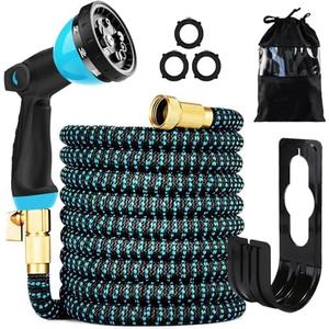 Expandable Garden Hose 75FT-Expanding Water Hose with Thumb-Controlled 10 Spray Nozzles&3750D Outer Fabric, Durable Collapsible Latex Core, Ultra Lightweight & Flexible