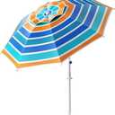 8FT. Large Beach Umbrella with Heavy Duty Sand Anchor & Tilt Sun Shelter, UPF50+ UV Protection, Wind Resistance, Waterproof Canopy, Portable for Beach Outdoor Patio Yard Garden Pool