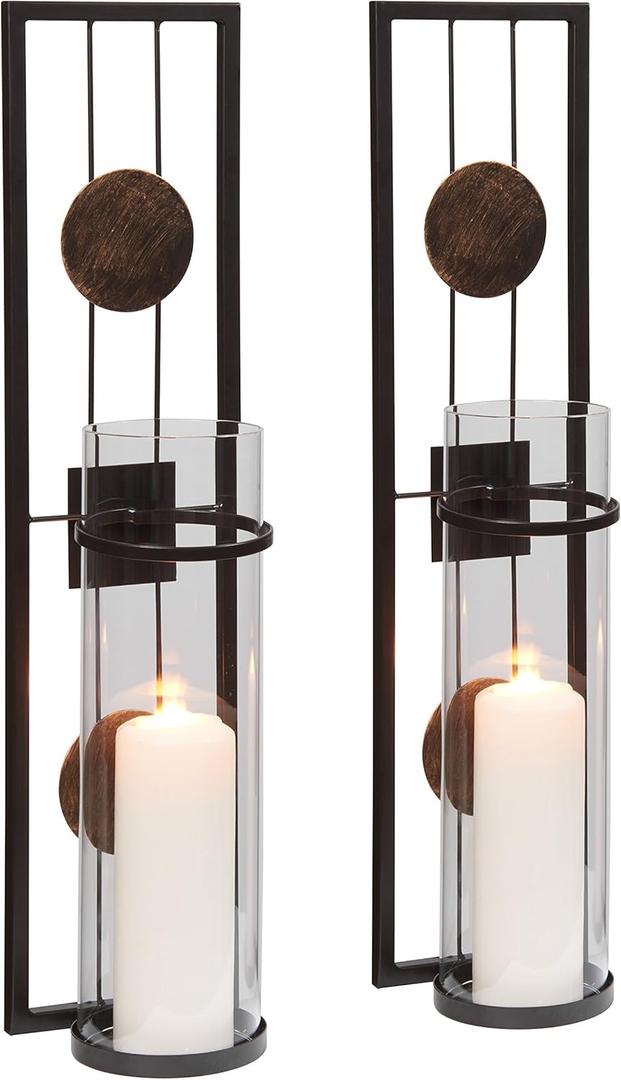 Danya B. QBA737 Modern Floating Decorative Metal Medallion Pillar Candle Sconces  Wall Mount  Easy to Hang - Set of 2