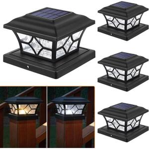 APONUO 4x4 Solar Post Cap Lights 4 Pack - 6x6 Post Cap Solar Light, 2-Mode, IP64 Waterproof, Post Lights Solar Powered for 4x4 5x5 6x6 Wood/Vinyl Posts, Black