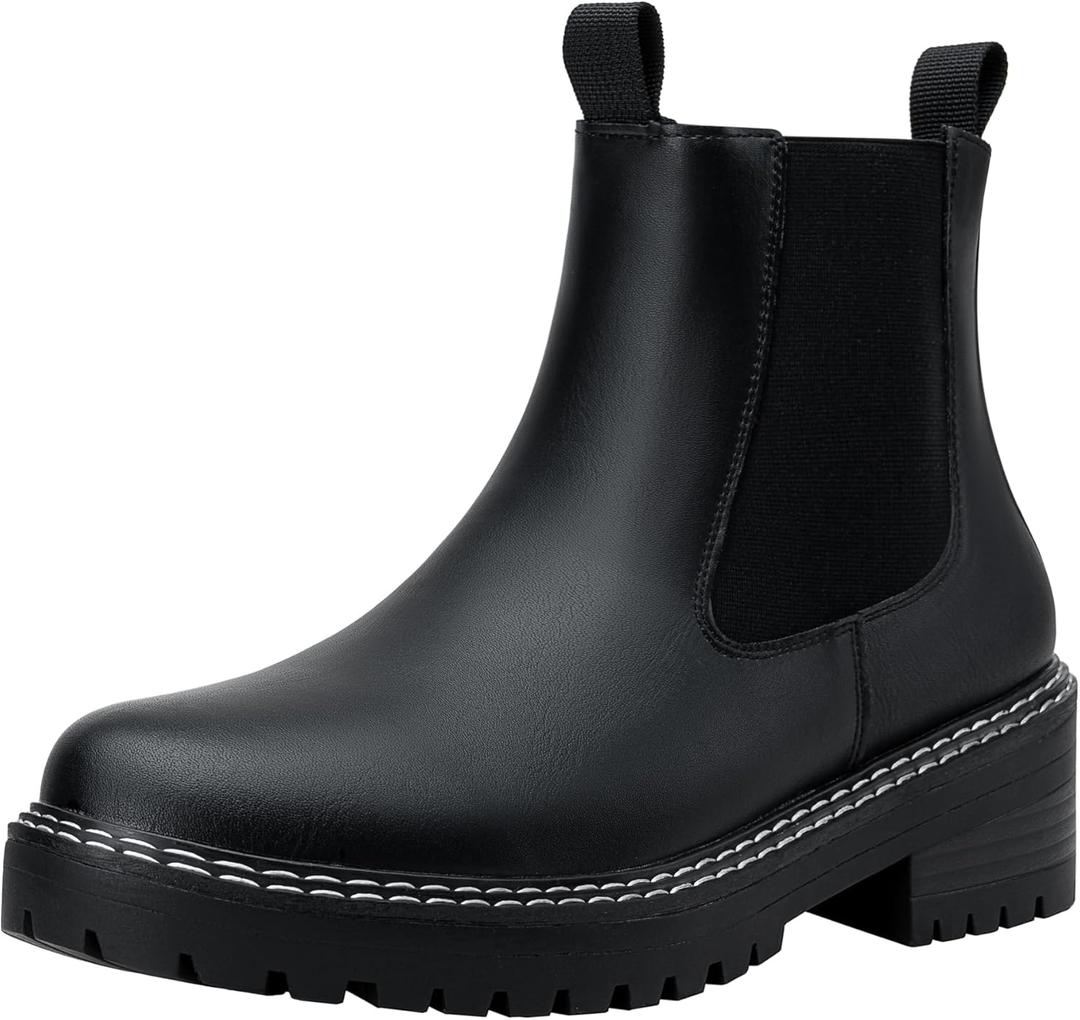 Jeossy Women's 9605 Chelsea Ankle Boots Slip on Short Booties (Black)