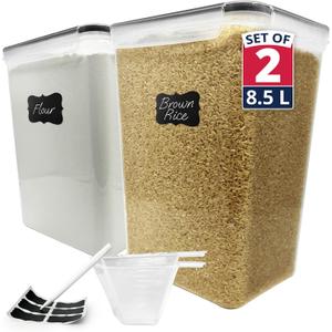 Reli. 8.5L Airtight Food Storage Containers with Lids (2 Sets) Kitchen Organizers and Storage Containers, Pantry Organizers | BPA Free Plastic XXL Set w/ 2 Measuring Cups, 6 Labels, Pen