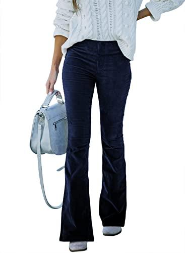 Sidefeel Women's Corduroy Flare Pants Elastic Waist Bell Bottom Trousers XX-Large Blue