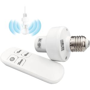 Remote Control Light Bulb Socket, E26/E27 Screw in Adapter and 15/30/60 Min Timer for Closet, Garage, Basemen