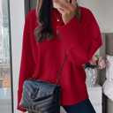 PRETTYGARDEN Women's Fall Oversized Sweaters Casual Crewneck Pullover Long Sleeve Fuzzy Chunky Knit Tops Blouse (Medium, Red)