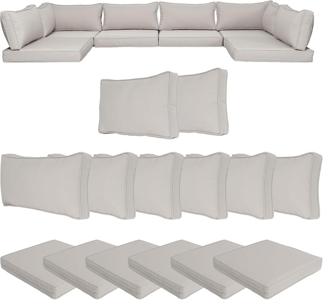 14 Pcs Outdoor Patio Cushion Covers Replaceable Waterproof Outdoor Furniture Covers with Zippers for Patio Conversation Sectional Set 3 Size,Slipcovers Only24.8 * 24.8Inch Light Gray Set