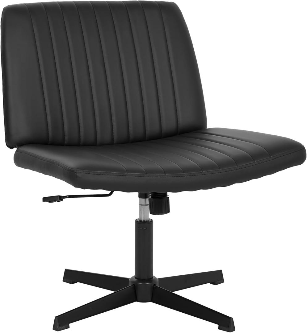 FDW Criss Cross Chair Armless Cross Legged Office Desk Chair Adjustable Swivel Ergonomic Gaming Chair No Wheels Backrest with Wide Seat Native Sponge Computer Task Vanity Chair for Home Office, Black