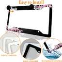 Cherry Blossom License Plate Frame Pink License Plate Cover Funny Auto Accessory Bracket Aluminum Metal Black License Plate Frames for Women Men (Set of 2, 12.3" x 6.3")