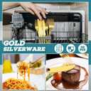 Nuenen 50 Pieces Stainless Steel Forks Silverware Set Dinner Forks and Knives Flatware Tableware Cutlery Set for Kitchen Restaurant(8.07 x 0.94 Inch, 9.06 x 0.79 Inch,Gold)