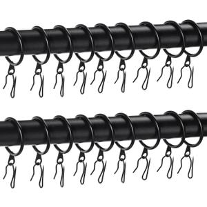 Hotop 60 Pieces 0.98 Inch Metal Drapery Curtain Rings Curtain Hanging Rings and 60 Pieces Metal Curtain Drapery Pin Hooks for Window Door Shower Curtain (Black)
