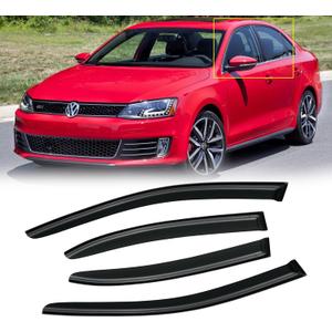 Window Visors for Volkswagen (VW) Jetta 2011-2018, Rain Guards Shields Vent Deflector Shade Wind Dark Smoke 2012 2013 2014 2015 2016 2017 12 13 14 15 16 17 18, Tape-On,4 PCS