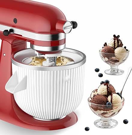 Ice Cream Maker Attachment for KitchenAid Stand Mixer, Compatible with 4.5/5QT & 6QT Stand Mixers, 2 Quart Frozen Kitchenaid Ice Cream Maker Attachment Ice Cream Bowl for Yogurt/Sorbet Gelato