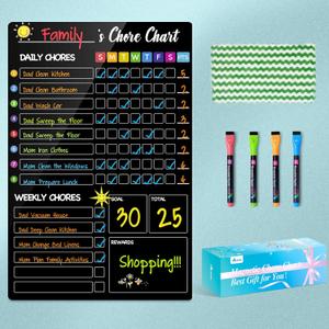 Magnetic Chore Chart for Kids with 4 Markers,1 Pack 8"x12" Chore Chart for Multiple Children, Responsibility Reward Chart for Kid, Dry Erase Chore Chart for Adults/Kids/Teens, Black Chore Board