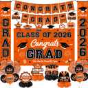 Graduation Decorations 2026 Orange Graduation Party Decor Set include Congrats Grad Banner Backdrop Class of 2026 Balloons Party Supplies