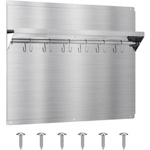 EKON Stainless Steel Backsplash 24 x 30 Inch Wall Shield for Kitchen Easy Clean And Installation with Built-in Storage Shelf and Hanging Rack