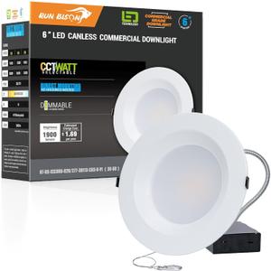 Run Bison 6 inch 120-277V LED Recessed Lighting with J-Box, Wattage Adjustable 12/16/20W,3 Color Selectable 3000K-5000K, 0-10V Dimmable, IC Rated,Canless LED Downlight, UL Listed -1 Pack