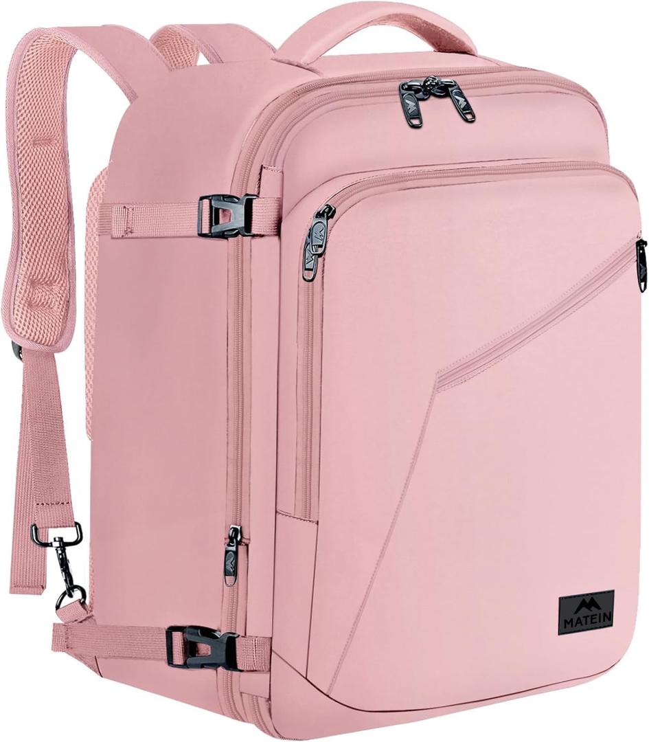 MATEIN 45L Womens Travel Backpack, Extra Large Carryon Backpack Fits Overhead Bin, Cute Weekender Daypack for Travel on Airplane, Traveling Accessories for Women, Pink