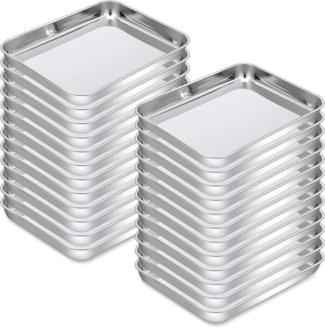 meekoo 24 Pcs Baking Sheet Pan Cookie Sheet Set for Oven Stainless Steel Trays Nonstick Small Serving Tray Cake Toaster Metal Food Trays, Oven and Dishwasher Safe (9 x 6.7 x 1 Inch)