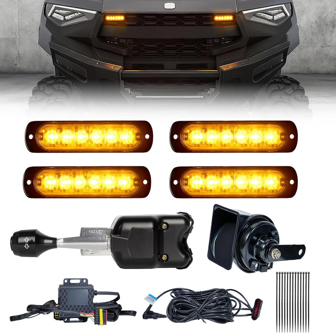 UTV Turn Signal Kit with 110dB Horn, Plug and Play, Pre-Wired UTV ATV Blinker Kit with Lever Column Switch, Street Legal Turn Signals Kit Compatible with Polaris, Can-Am, Teryx, CFMOTO