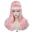 Aicos 70s Pink Beehive Wig with Bangs Long Vintage Updo Wigs for Women Fits 70s 60s 50s Costume and Halloween Party