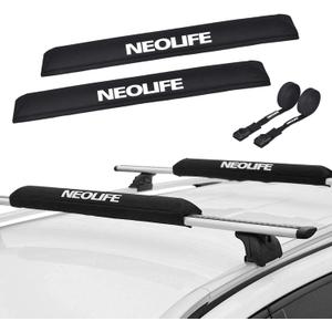 Soft Roof Rack Pads with Two 15 Ft Tie Down Straps for Surfboard, SUP Paddleboard, Snowboard, 28/34inch (Pair), (Black)