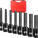 1/2" Drive Impact Allen Hex Bit Socket Set, 8-Piece Extra Long, S2 & Cr-Mo Steel for Automotive Repair and Mechanical Maintenance, Heavy Duty Storage Case