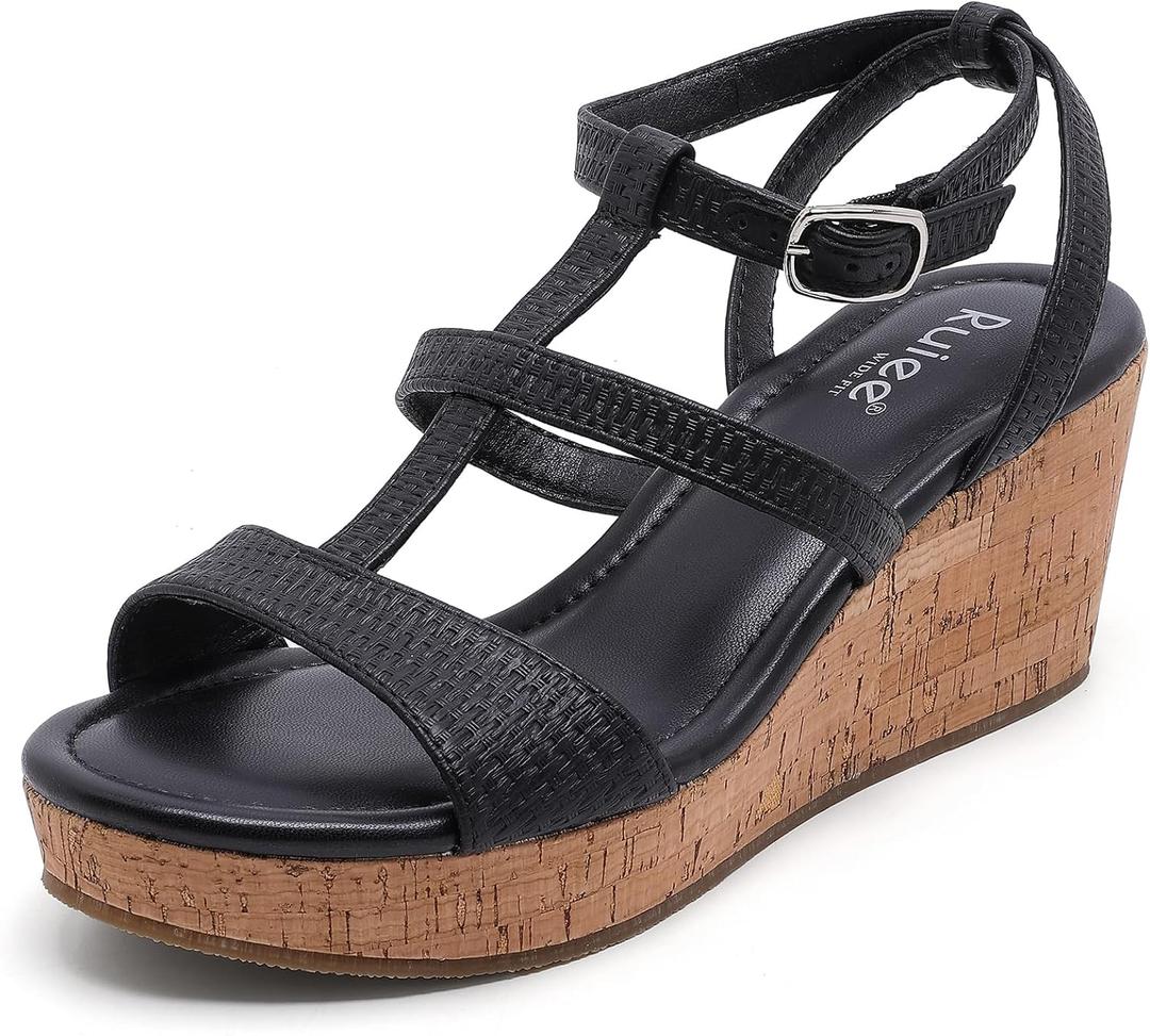 Ruiee Womens Wide Width Wedge Sandals. | Wide Width, Summer Platform, Wedge Heels, Strappy, Ankle Strap, Dressy, 10.5