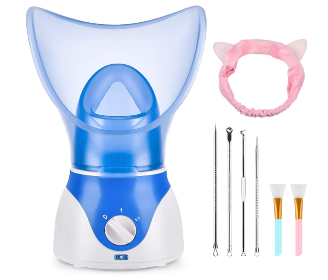 Face Steamer for Facial Deep Cleaning, Facial Steamer for Women, 2 Modes Nano Ionic Facial Steamer for Unclogs Pores, Hydrating, Blue(Include Blackhead Remover Kit, Brush, Headband)