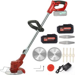 Cordless Brush Cutter Electric Weed Wacker with 3Types Blades,Weed Eater Electric Brush Cutter Battery Powered for Lawn Garden Pruning/Trimming,Included 2Pcs 4Ah Batteries,Lightweight