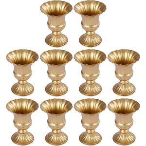 Pack of 10 Metal Flower for Wedding Table Centerpiece 16cm/6.3in High Small Flower Vase Indoor Table Decoration Centre Pieces for Home Dining Room Party Birthday, Gold (10Pack, 16cm/6.3in H, Gold)