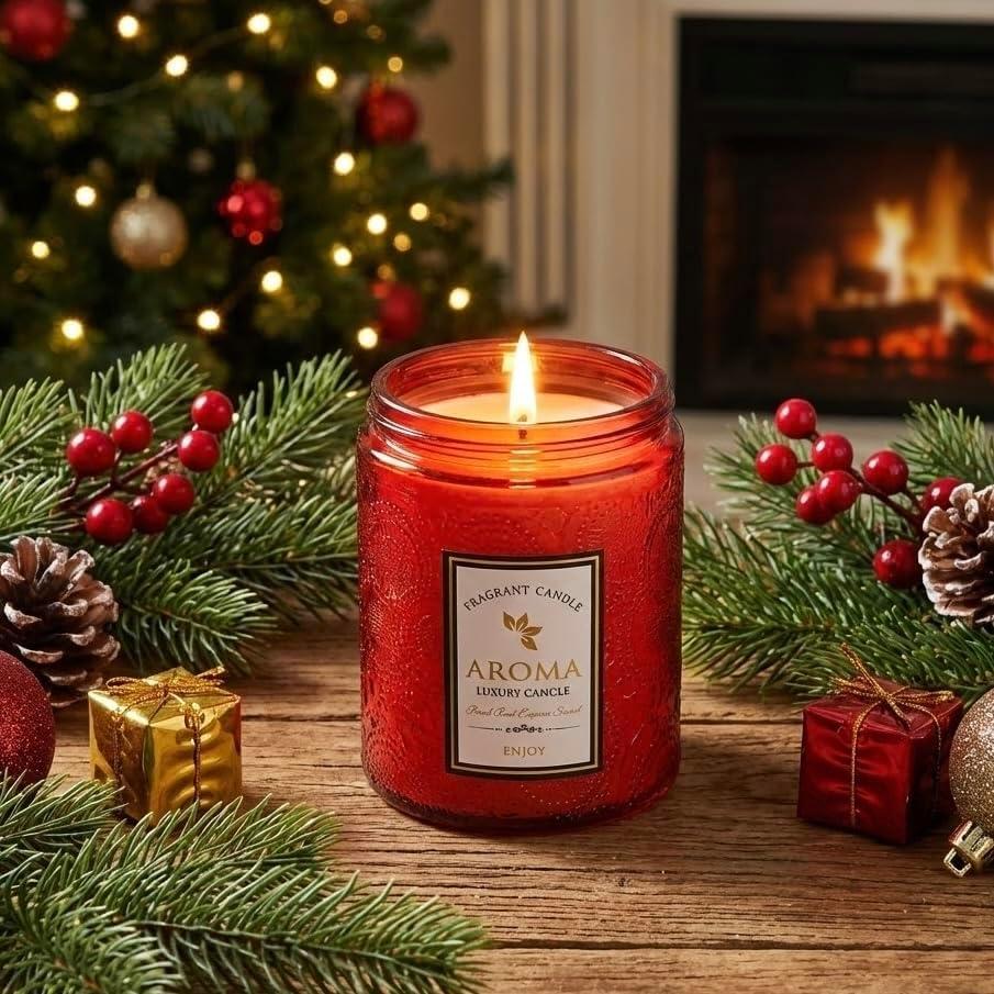 Fall Candle, Spiced Large Scented Candle, Natural Soy Candles Non Toxic for Meditation Spiritual Gift, Aromatherapy Candle for Women Men (Red-Lavender Scent)