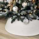 MEGASKET White Christmas Tree Collar, 28 inch Woven Christmas Tree Skirt, Modern Cotton Rope Xmas Tree Ring Base Cover, Neutral White Farmhouse Holiday Decoration for Artificial Real Trees