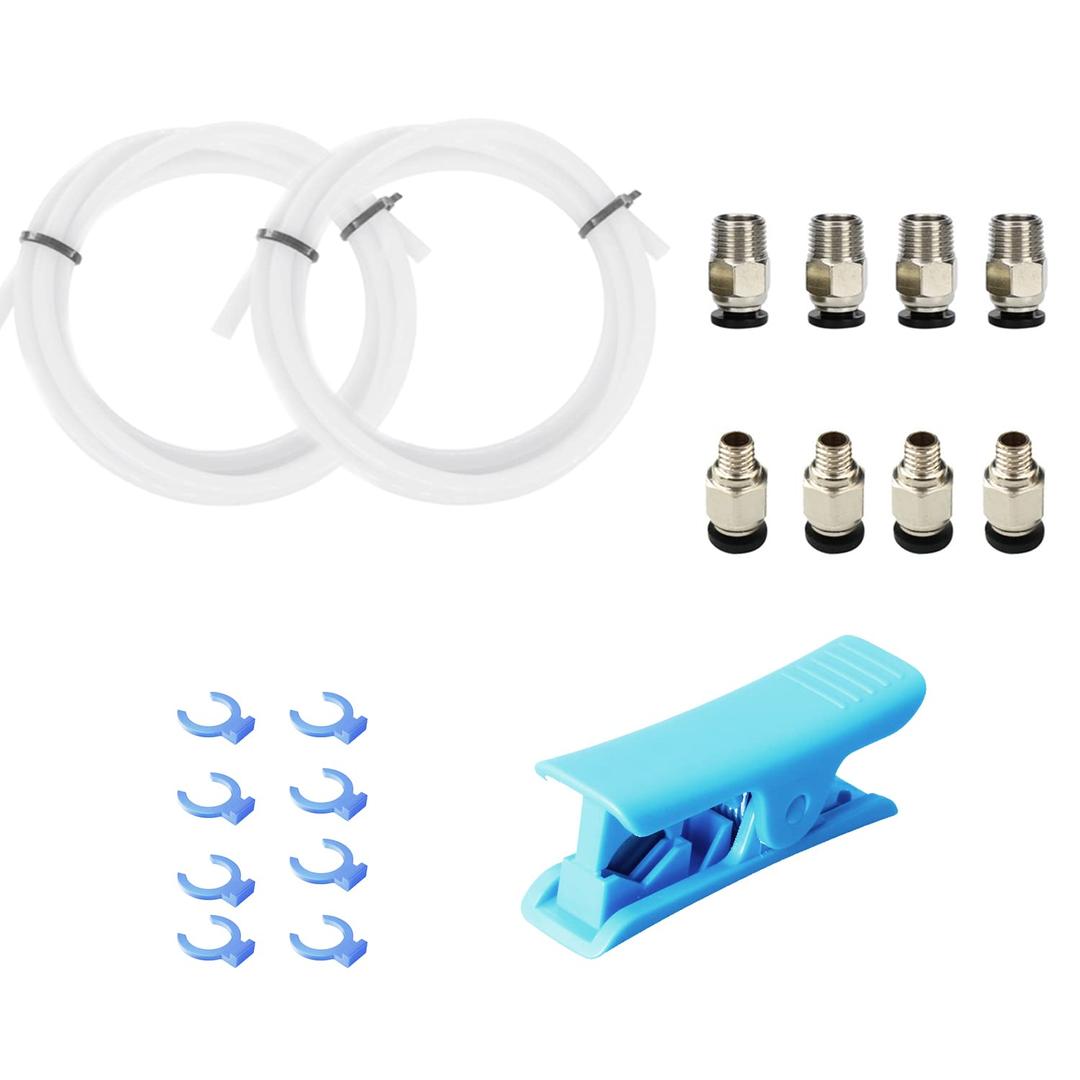 3D Printer Bowden Tube 2M, PTFE Tube Teflon Bowden Tubing with high Grade PC4-M6 & PC4-M10 Pneumatic Fittings,Tube Cutter, for 1.75mm Filament Ender 3/Ender 3 V2/Ender 3 Pro/CR 10 Series (White)