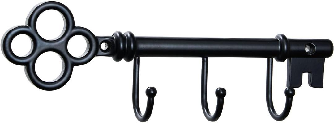 Classic Wall Mounted Key Holder Hook Rack, Vintage Key Rack for Entryway (Black)