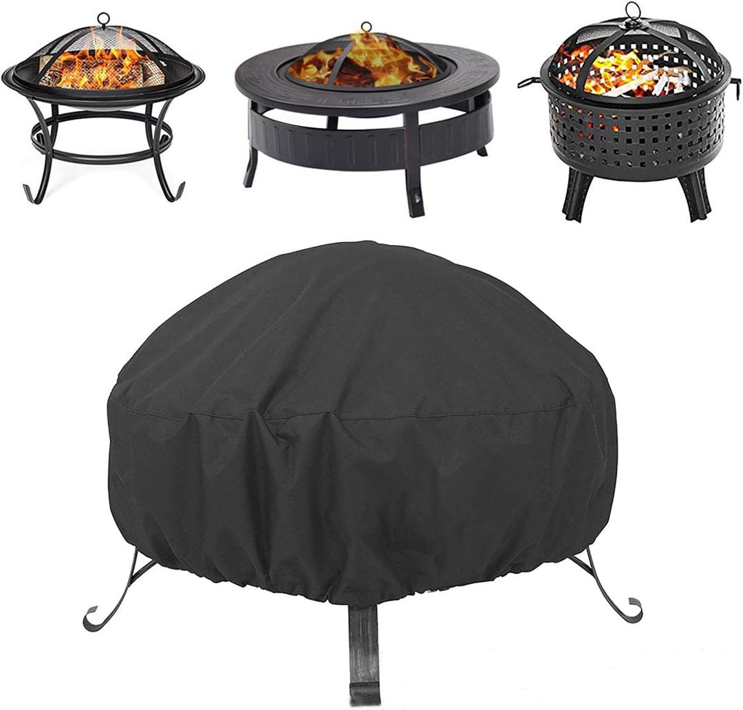 Fire Pit Cover Round for Fire Pit 22-34 Inch, Waterproof Outdoor FirePit Cover,Full Coverage Patio Round Fire Pit Cover Heavy Duty 420D Oxford Fabric Outdoor Fireplace Cover