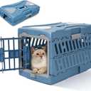 Pet Carrier for Cats & Small Dogs, Foldable & Durable Hard Cat Carrier Plastic, 2-Door 360 Ventilation Clear Top Pet Travel Kennel Crate for Longer Traveling Upto 22Lbs (22.0" L x 13.0" W x 14.6" H)
